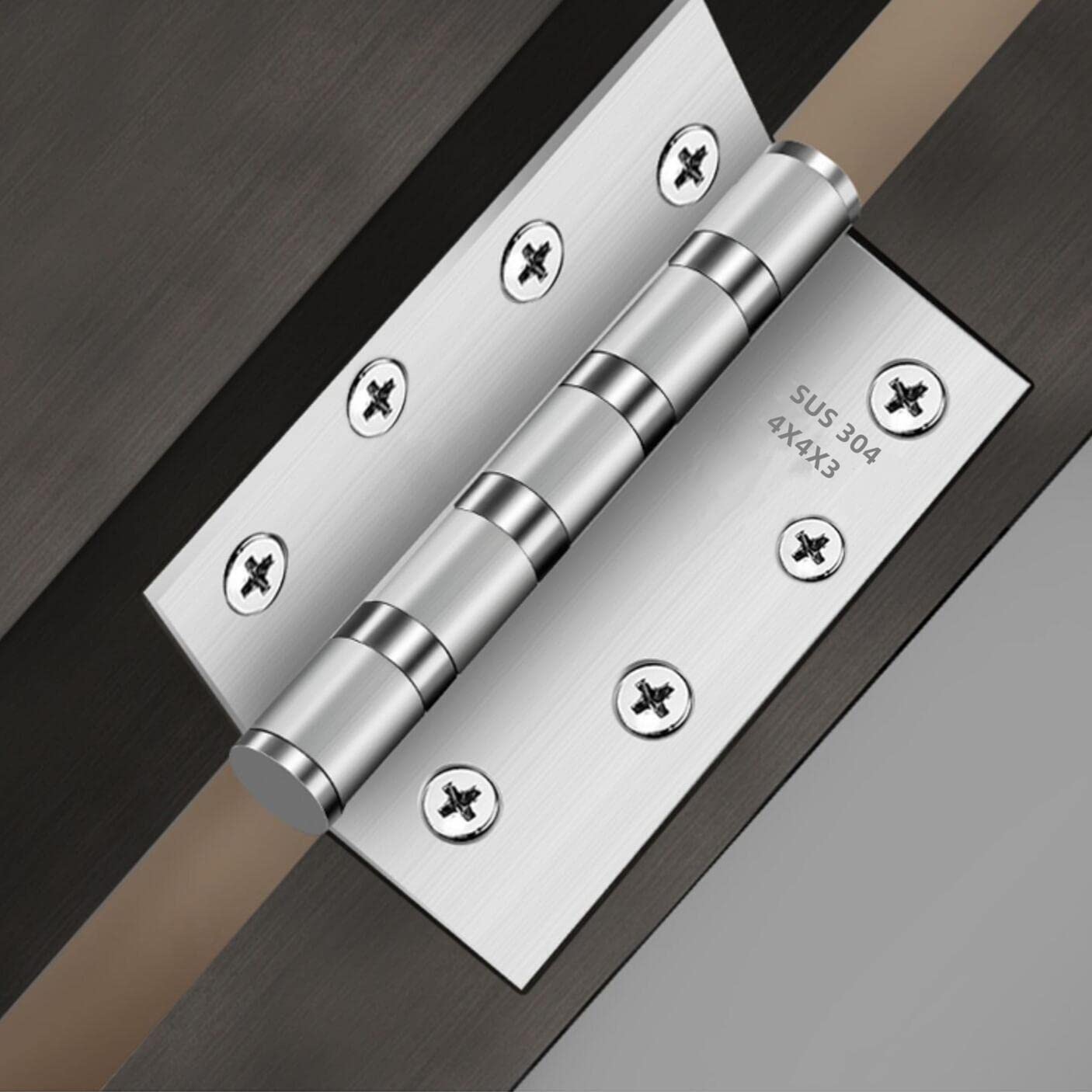 4in Stainless Steel Door Hinges, 4" x 4 inch Heavy Duty SS 304 for Salty Residential Environment Exterior and Interior Doors Security Swing,Non Removable Pin with Square Corner-4 Pack (4, Silver)