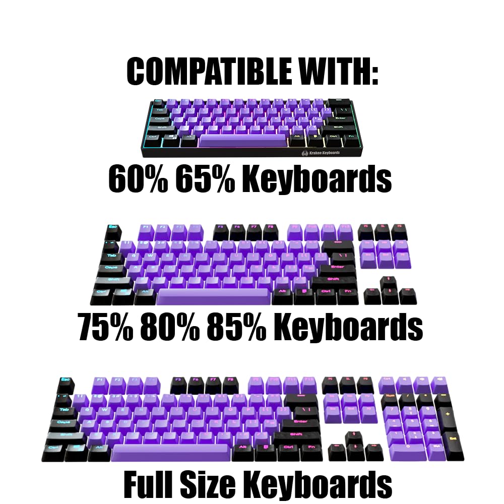 Kraken Keycaps - Lotus Edition RGB Backlit Keycap Set - Black & Purple Doubleshot PBT Keycaps for Any Size Mechanical Keyboards - for All 60%, 65%, 75%, 85%, TKL & Full Size Keyboards (Lotus)