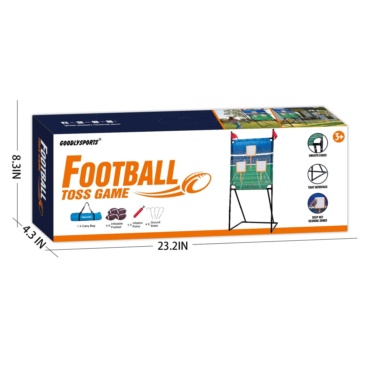 GOODLYSPORTS Football Toss Game with 4 Footballs, 66" Football Target, PVC Material, Green, Blue, Black, Classic Style, Indoor/Outdoor Use, 1+ Players, Target Tossing Game