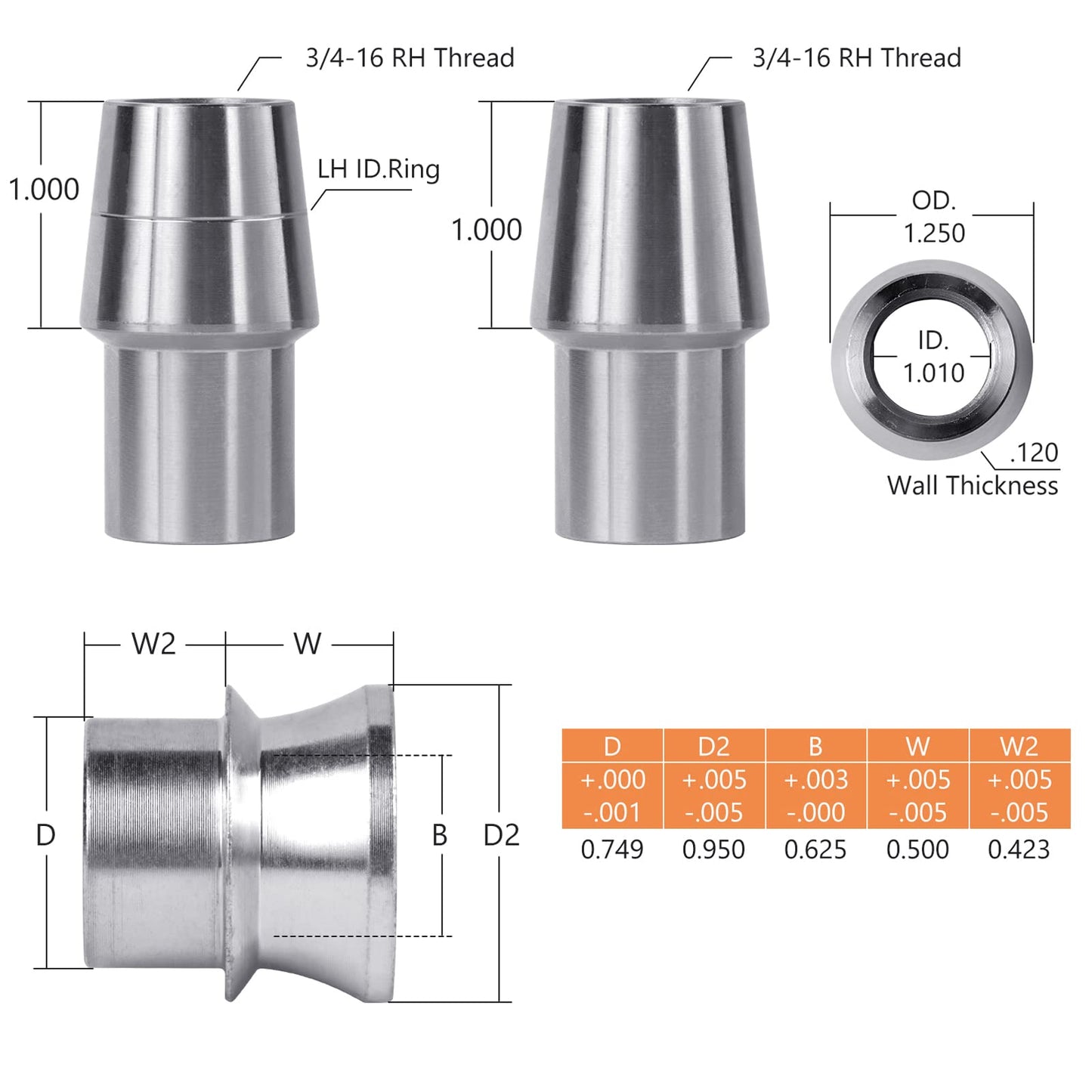 3/4” Heim Joint Rod End Kit,.750" Chromoly Heim Joints Panhard Rod End Kit for Steering,Suspension, Traction Bars, Right&Left Hand Thread with Spacer,Tube Adapters & Jam Nuts - 4Set
