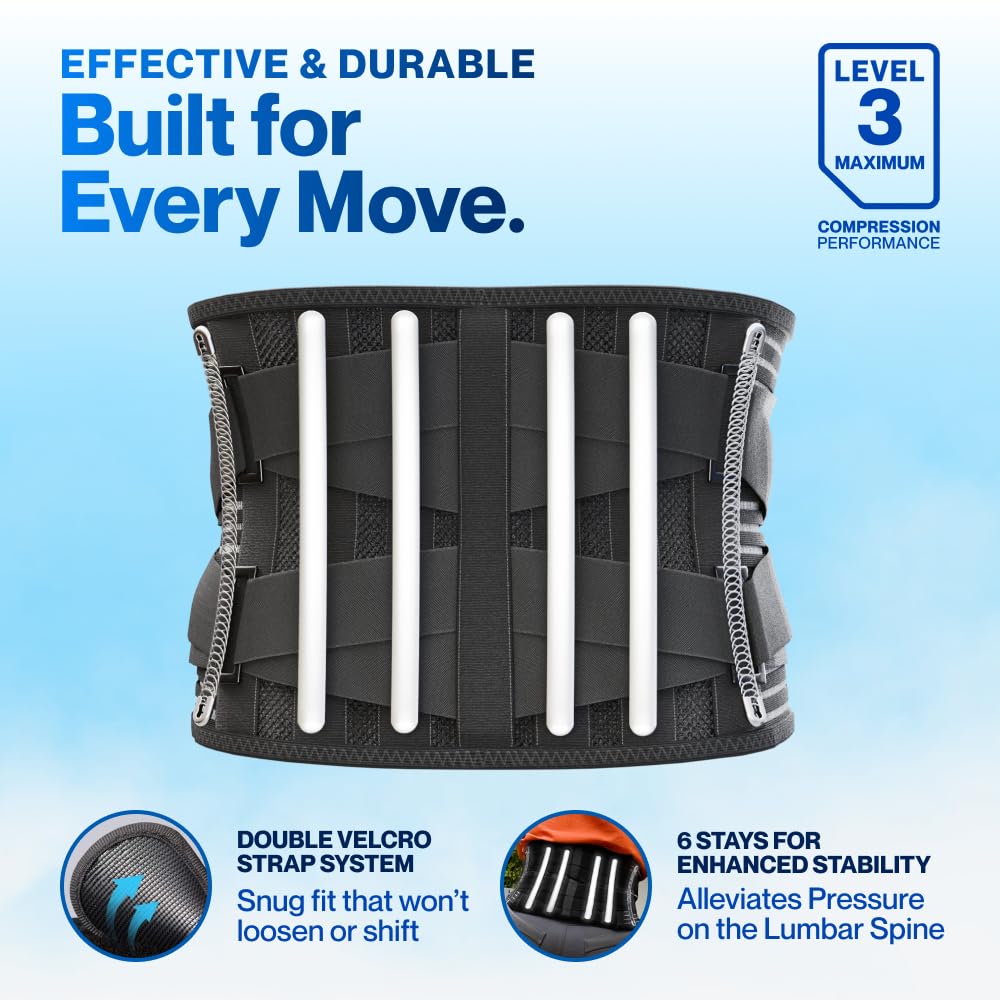 Modvel Back Braces for Lower Back Pain Relief with 6 Stays, Breathable Back Support Belt for Men/Women for work, Anti-skid lumbar support belt with 16-hole Mesh for sciatica (M)