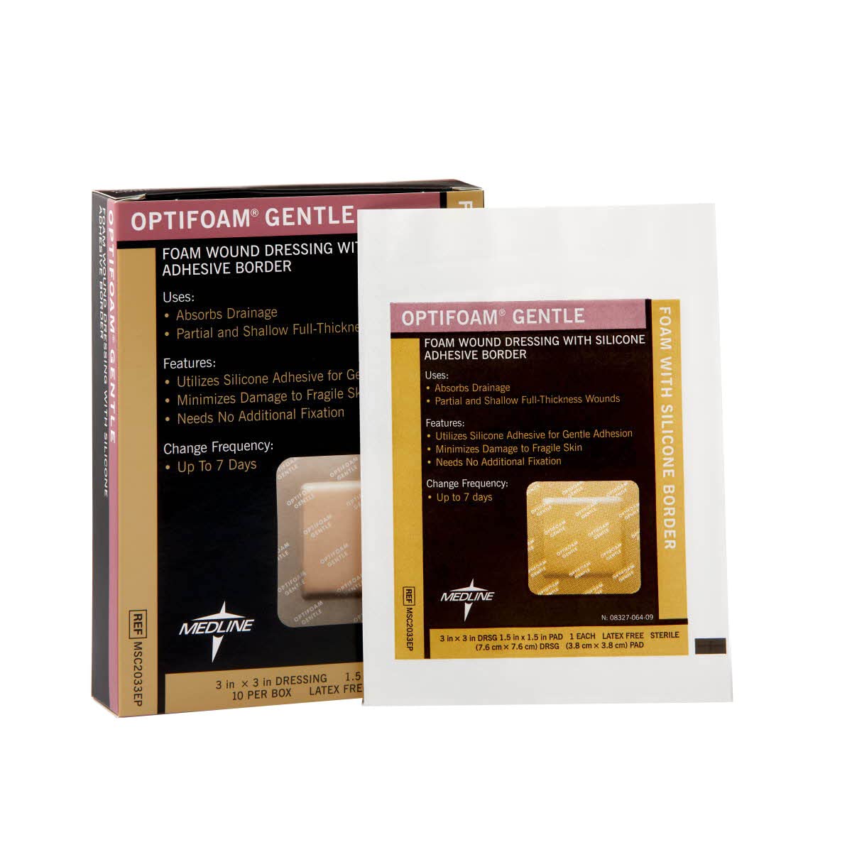 Medline Optifoam Gentle Border Adhesive Dressings, 3 x 3 (Pack of 10) Packaging May Vary