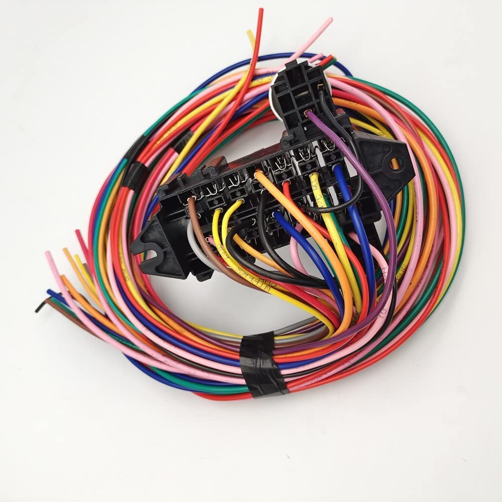 WZruibo Wiring Harness 14 Circuit Universal,Circuit Wiring Harness Kit 14 Fuse for Street Muscle Car, Hot Rod Wire Harness 12-14 Circuit Street Rod