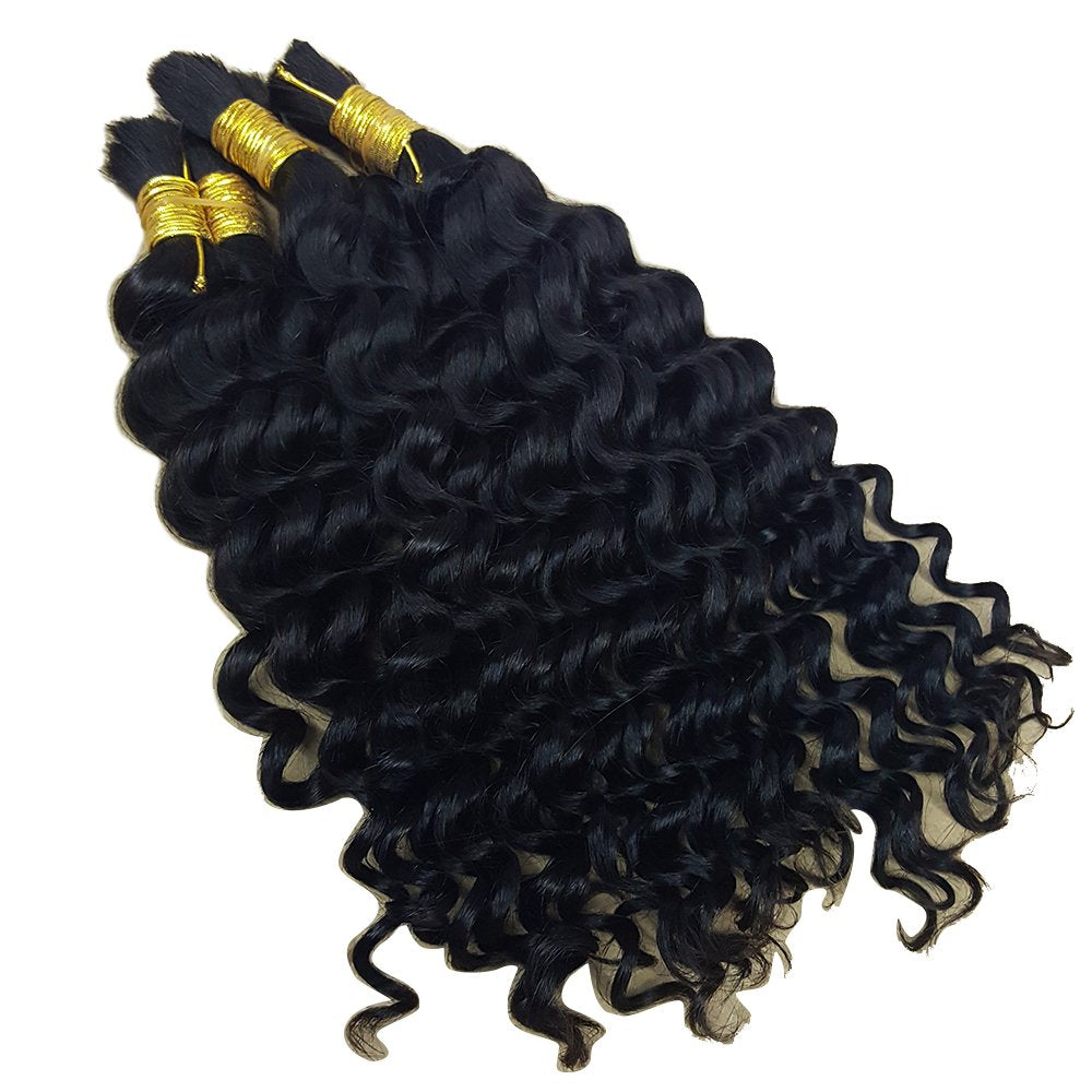 Deep Curly Wave Bulk Hair For Braiding Human Hair No Weft - 3 Bundles 300g Brazilian (20inch Natural Black #1B)