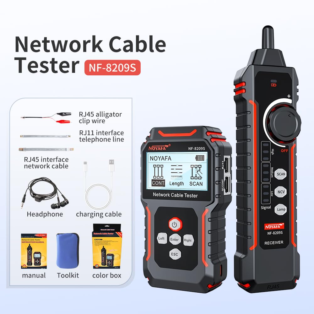 NOYAFA NF-8209S Upgrade Advanced Network Cable Tester with PoE& NCV, Cable Length Test, Port Flashing, Multifunction Anti Interference Scanning Modes Wire Tracker