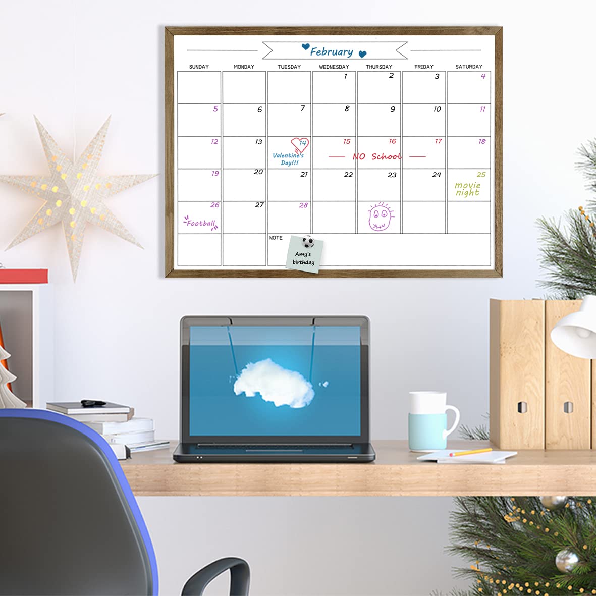 TORASO Dry Erase Monthly Calendar Board, Solid Pine Wood Rustic Brown Frame Magnetic Surface Whiteboard for Wall，23.6"x 31.5"(YLBB-B-RB-6080)