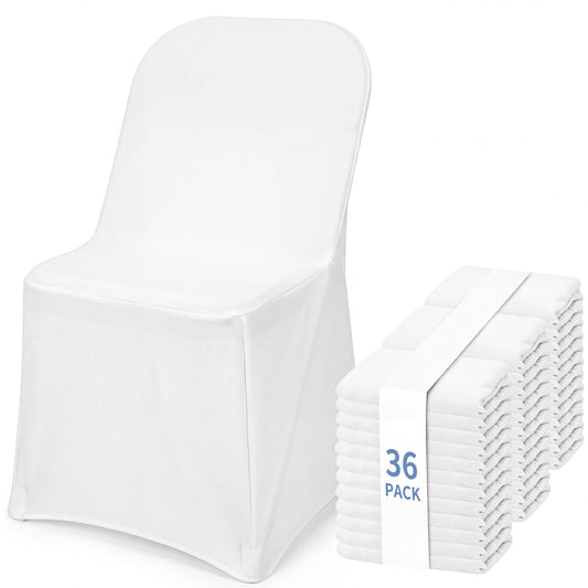 Fixwal 36 Pcs White Folding Chair Cover, Spandex Stretch Covers Ideal for Wedding, Party, Dining, Business Meeting, Banquet, Universal Fitted Washable Slipcover.