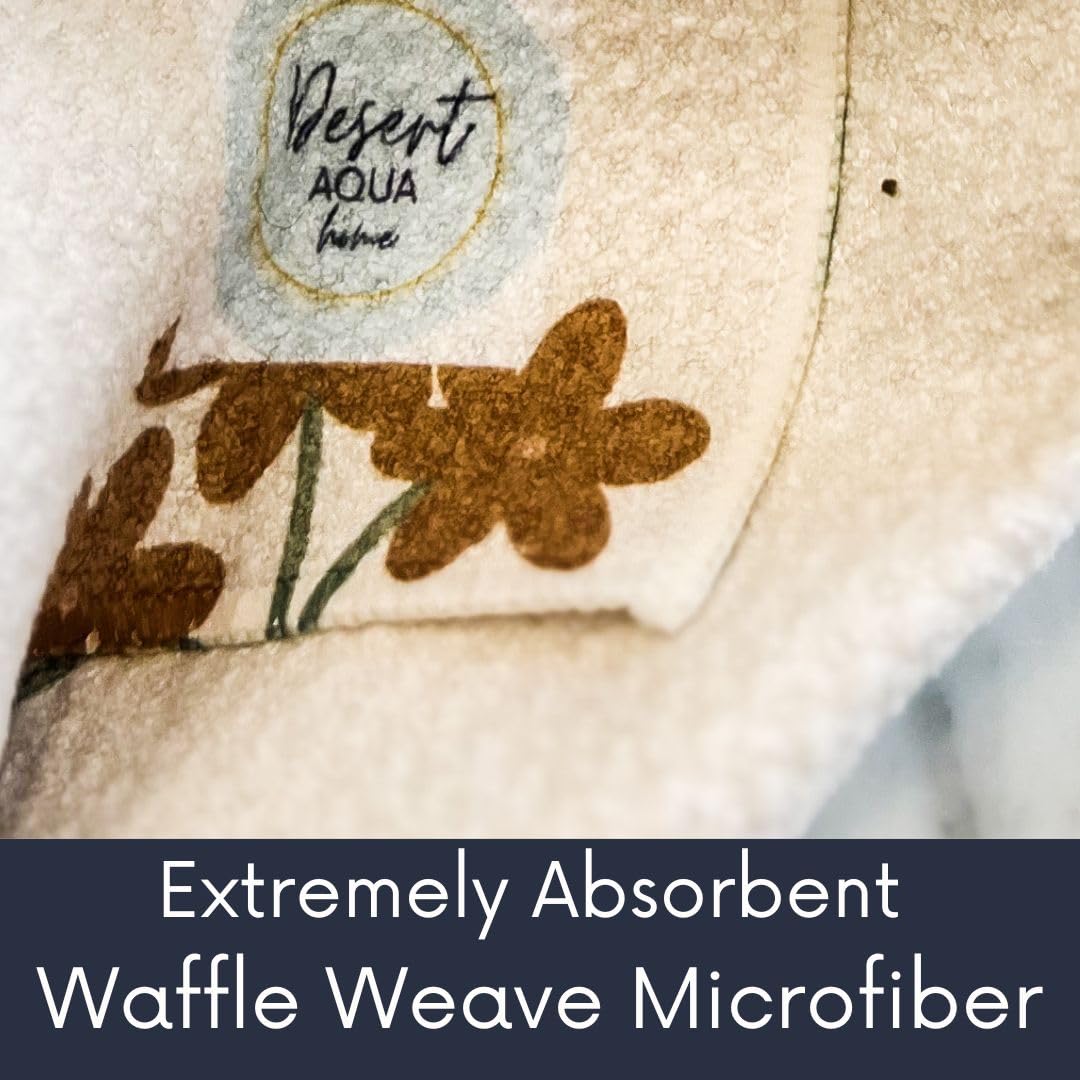 Desert Aqua || 3 Pack|| Double Sided || Not Your Ordinary Dish Towels || Waffle Weave Microfiber || Highly Absorbent || Hanging Loop || Dish Cloths || Modern || Designer Prints (Coffee)