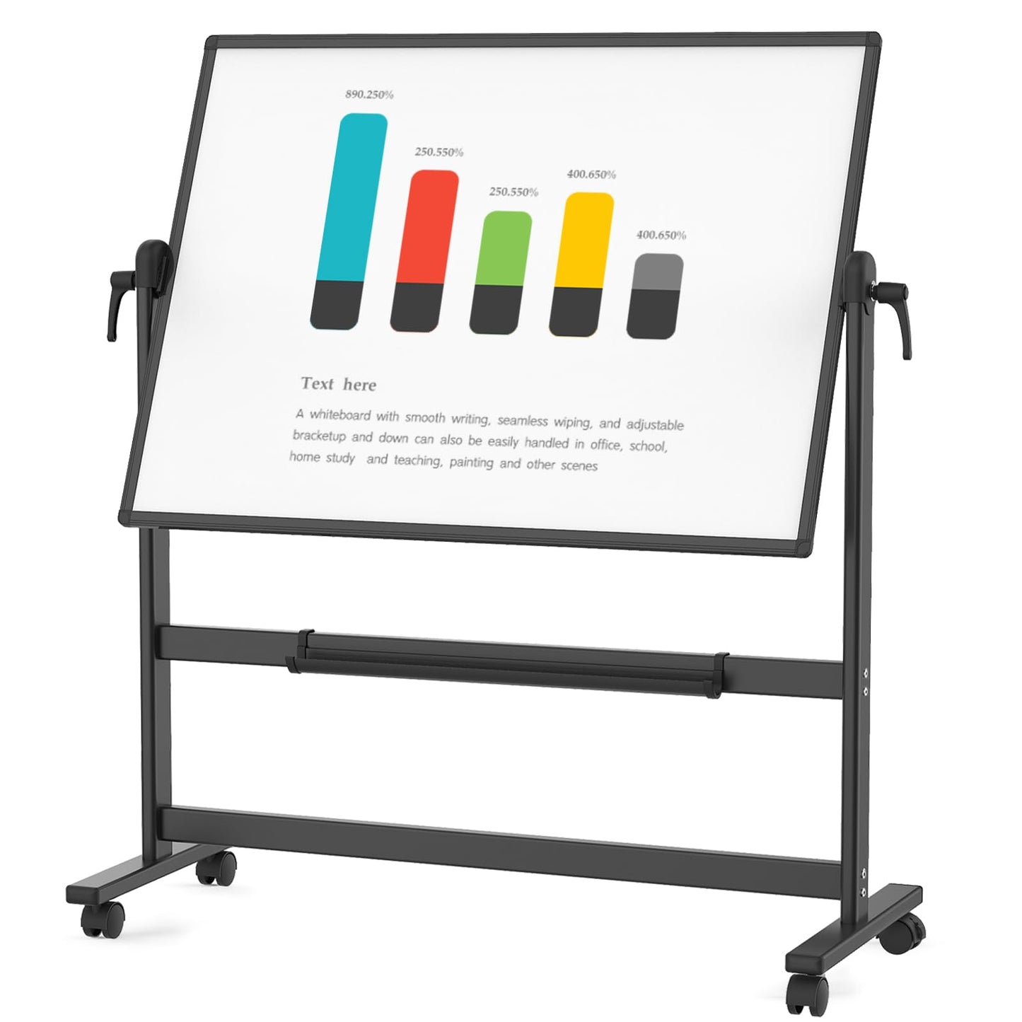 VIZ-PRO Double-Sided Magnetic Mobile Whiteboard, 48 x 36 Inches, Black Aluminium Frame and Stand