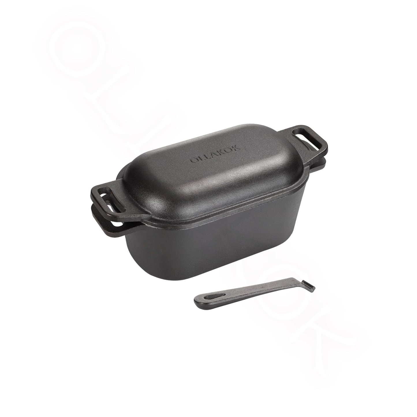 OLLAKOK 2-in-1 Pre-Seasoned Cast Iron Dutch Oven Pot with Lid as Skillet, Grill Pan, with Lid Lever, Dual Loop Handles, Oval Heavy Dutch Oven for Bread Baking, Frying, Camping, BBQ, 3.8 QT Black