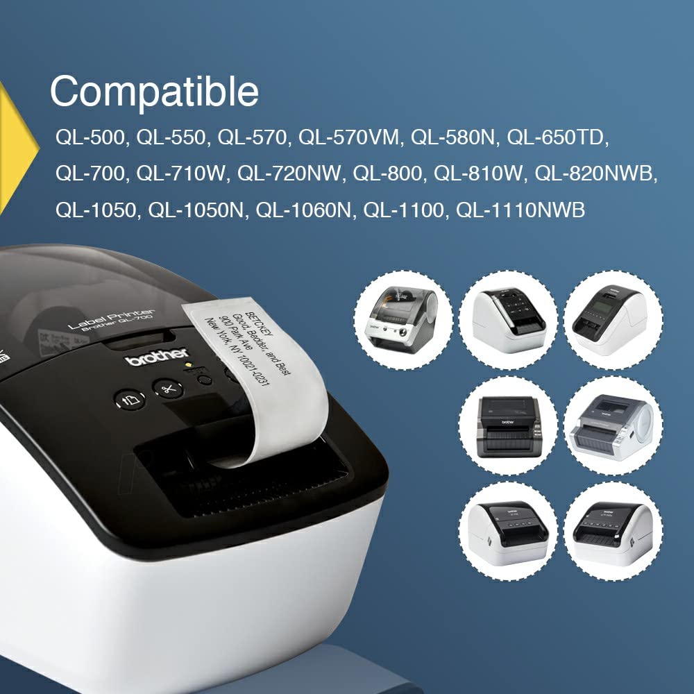 BETCKEY - Compatible Continuous Label Replacement for Brother DK-2210 (1-1/7" x 100'), Use with Brother QL Label Printers [20 Rolls]