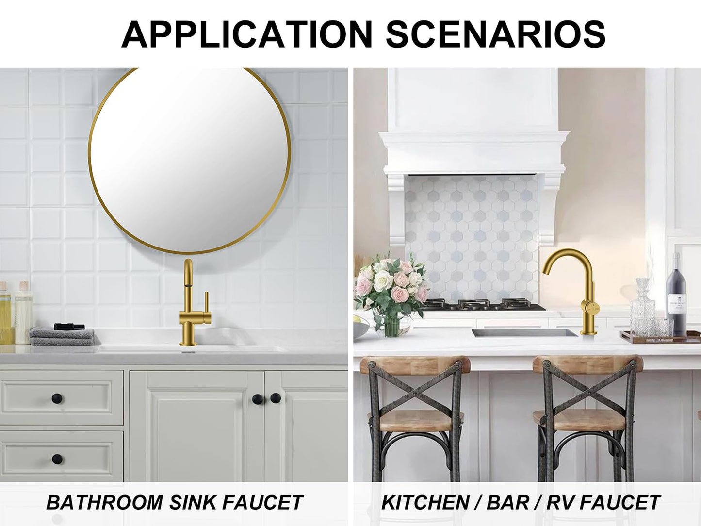 KENES Brushed Gold Single Handle Bathroom Faucets Modern Prep Wet Bar Sink Faucets Bathroom Sink Faucet with Drain Assembly & Deck Plate, Farmhouse RV Camper Outdoor Utility Faucet, KE-9005B-4