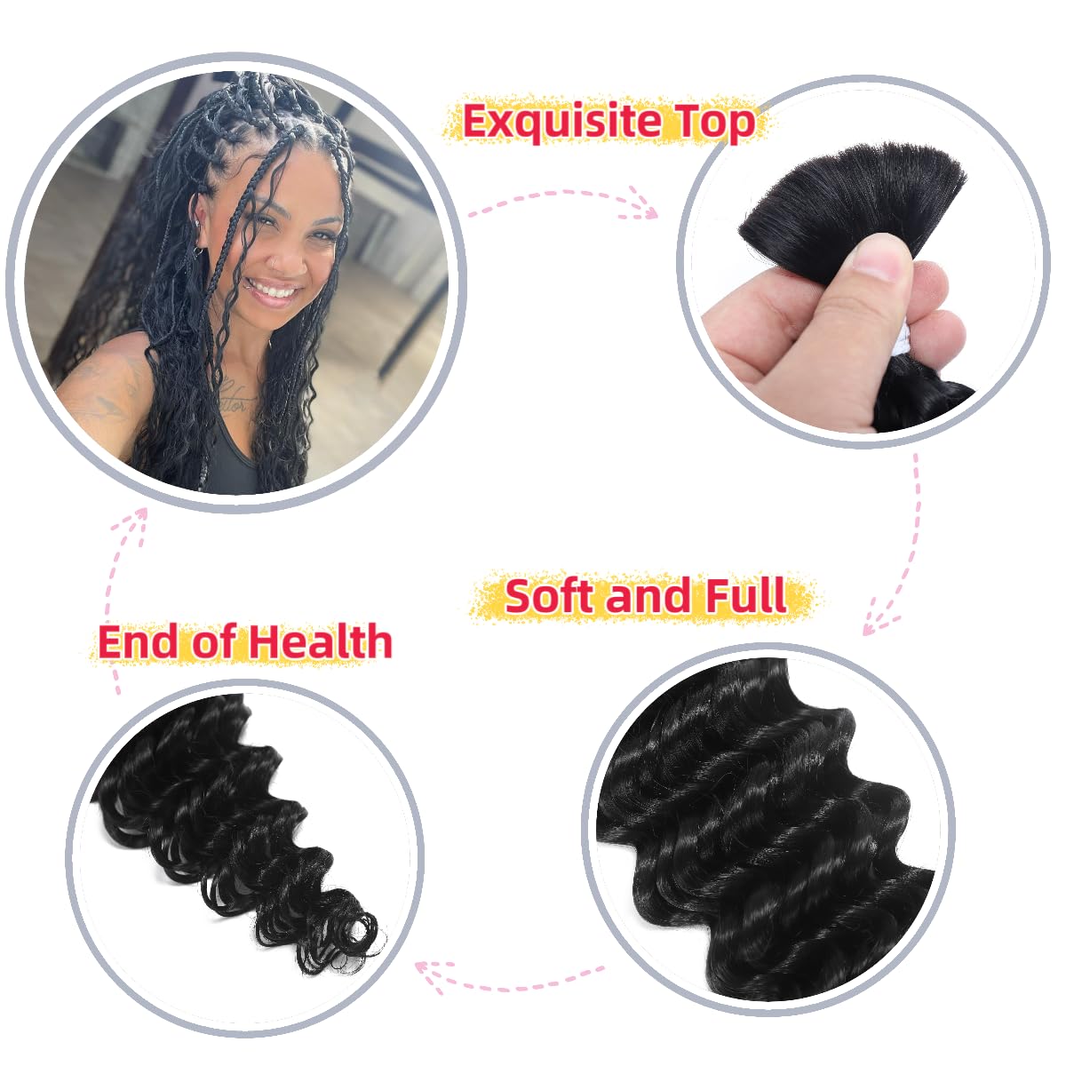 Human Braiding Hair Deep Wave Bulk Human Hair for Braiding No Weft 2 Bundles 100g 18Inch 10A Brazilian Virgin Human Hair Braiding Hair Extensions Curly Bulk Human Hair for Boho Braids
