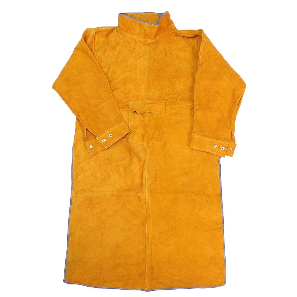 Jewboer Leather Welding Apron with Sleeve,Heavy Duty Welding Jacket,Heat Flame Resistant Weld Coat for Men Women,XL