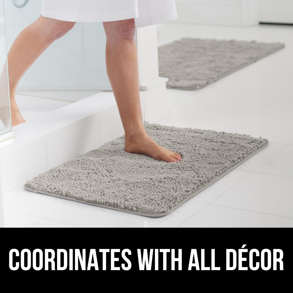 GORILLA GRIP Bath Rug Mat 70x24, Thick Soft Absorbent Chenille, Quick Dry Microfiber Mats, Rubber Backing Machine Washable Shower Floor Rugs, Bathmat Runner, Bathroom Home Decor Accessories Light Gray