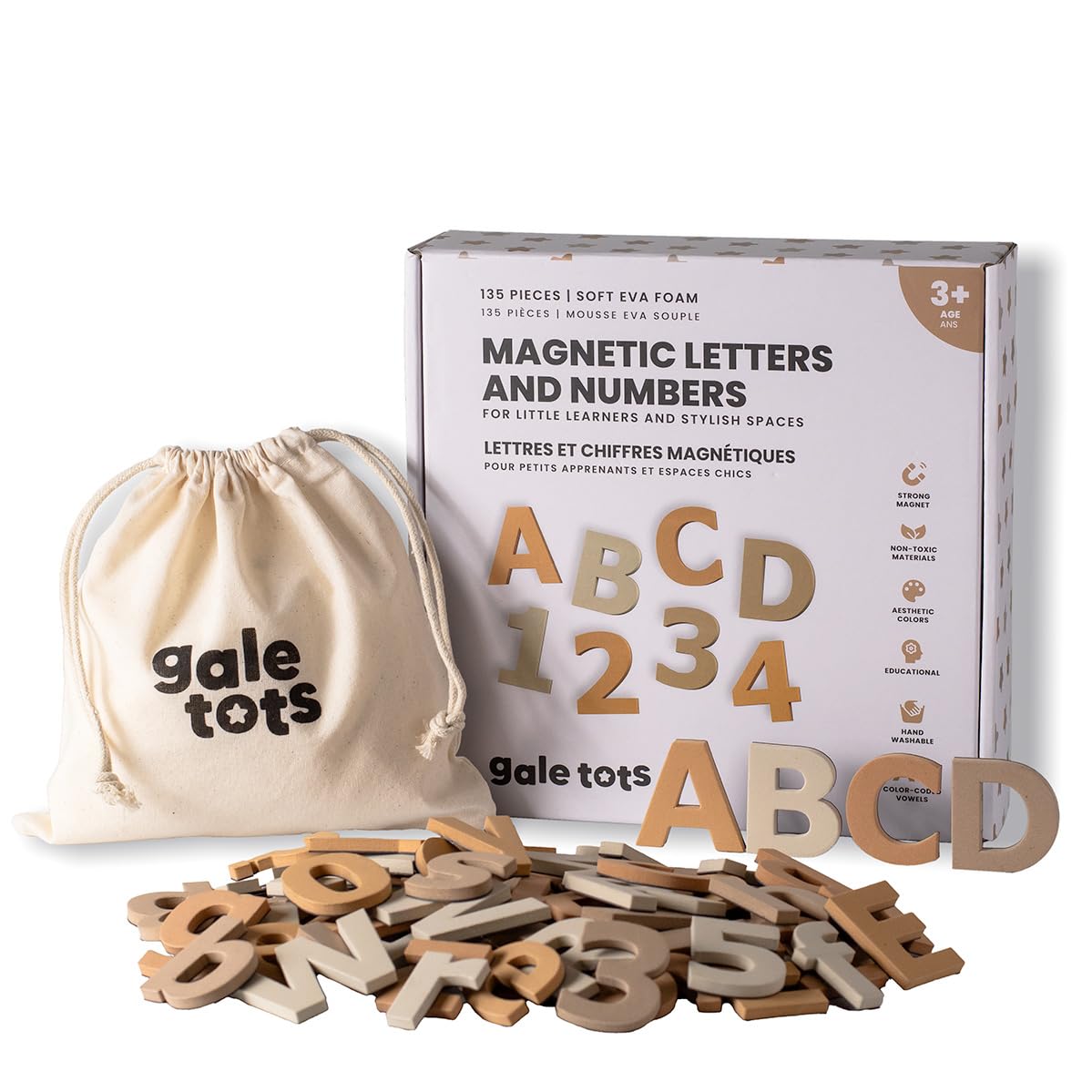 Gale Tots Magnetic Letters and Numbers -135 Pcs Alphabet Magnets in Aesthetic Colors - Alphabet Learning for Toddlers - Fridge Magnets for Toddlers - Educational Aesthetic Neutral Toys (Boho Neutrals)