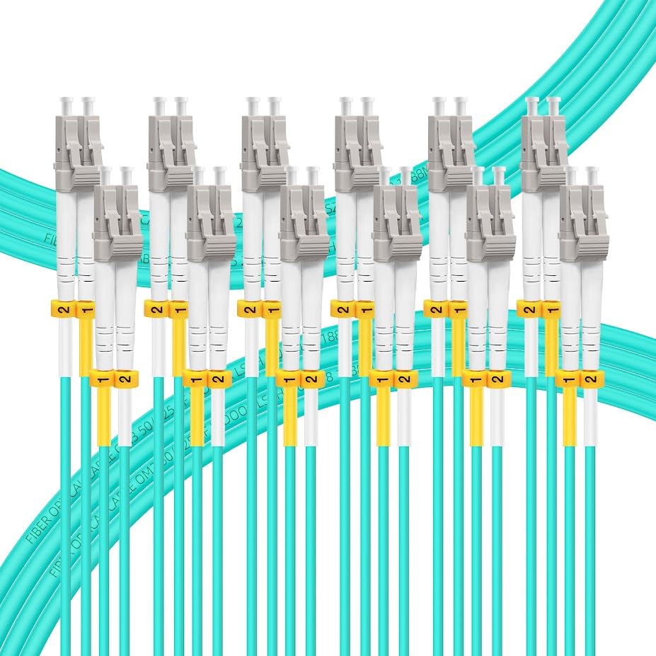 FLYPROFiber- 5M-6Pack OM3 LC to LC Fiber Patch Cable, MM Multi Mode Fiber Optic Cable, MMF Multimode Fiber Jumper Cord, 10Gb/40Gb, Duplex, 50/125um, LSZH, 5M(16ft)-6Pack