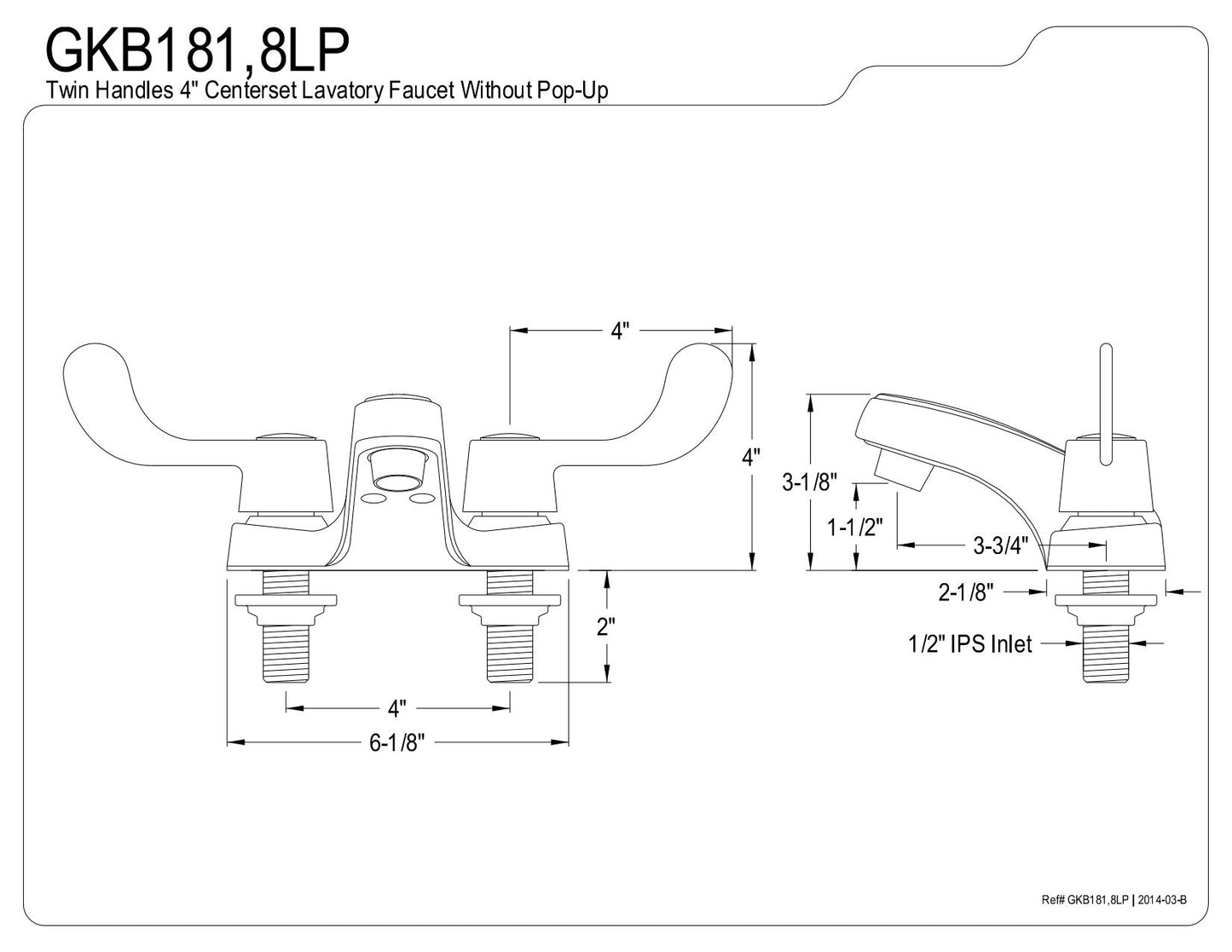 Kingston Brass GKB181LP Vista 4" Centerset Bathroom Faucet, No Pop-Up, Polished Chrome
