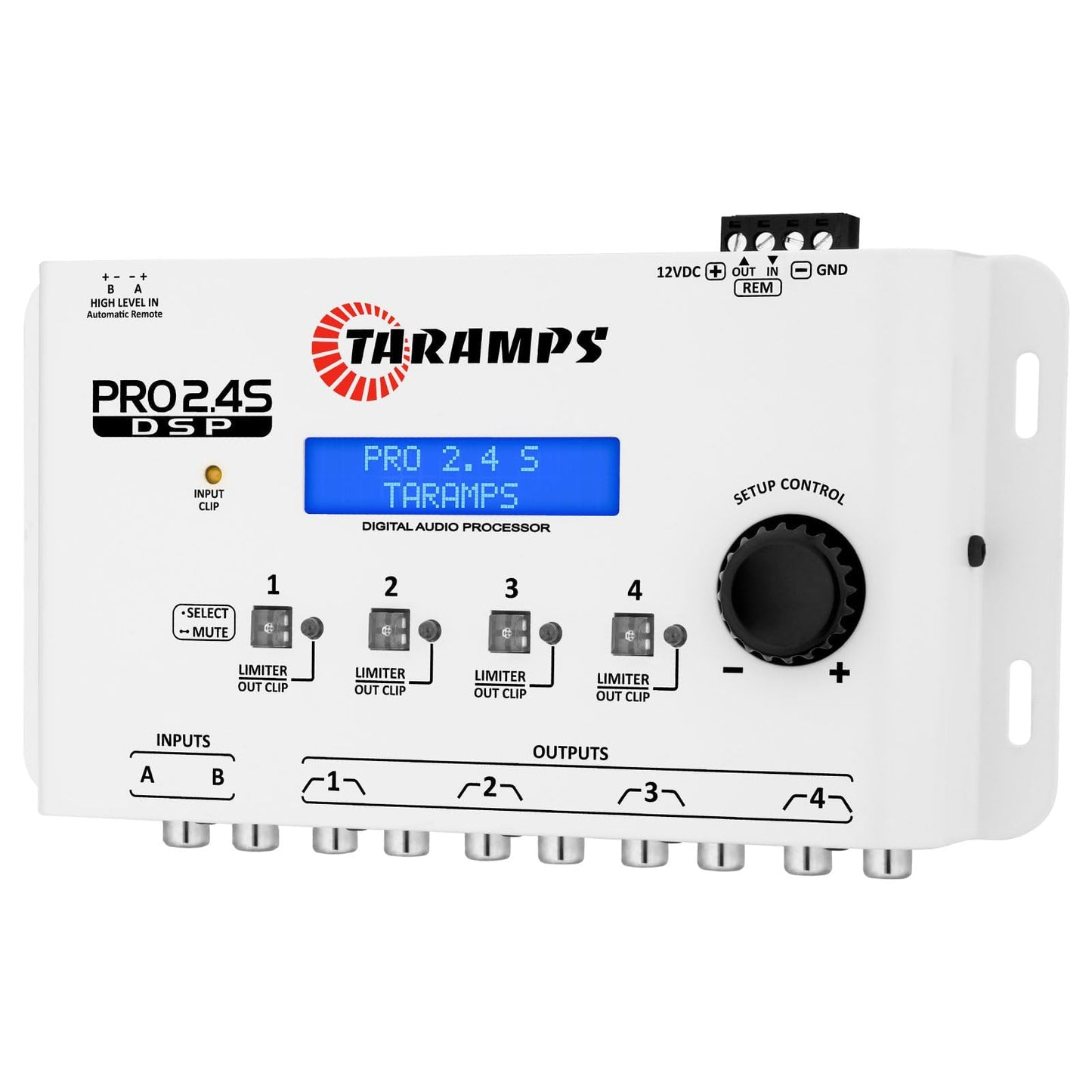 Taramps DSP Pro 2.4S White Crossover Full Digital Signal Car Audio Processor and Equalizer with Sequencer 15-Band Graphic Equalization 12 preset EQ, Remote Signal, Alignment, 2 Channel in and 4 Out