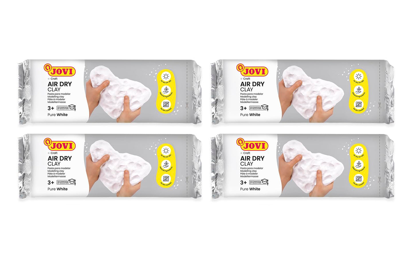 Jovi - Air Dry Modeling Clay Kit, Set of 4 Units, 2.2lb Each, 8.8lb Total, No Oven Needed, White Color, Pottery Clay Perfect for Arts and Crafts Projects (P86/4)