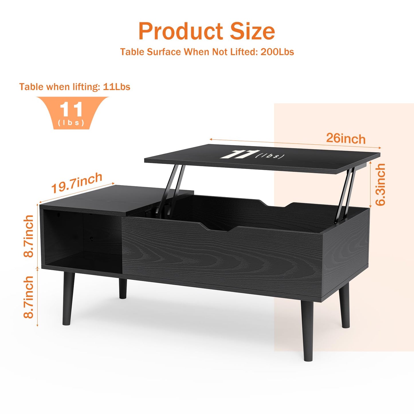 Sweetcrispy Coffee Table Lift Top Coffee Tables for Living Room,Small Rising Wooden Center Tables with Storage Shelf and Hidden Compartment, Black