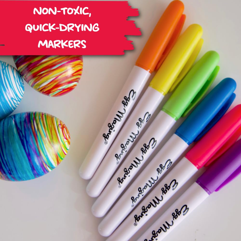 The EggMazing Easter Egg Mini Decorator Kit Arts and Crafts Set - Includes Egg Decorating Spinner and 6 Markers - Packaging May Vary