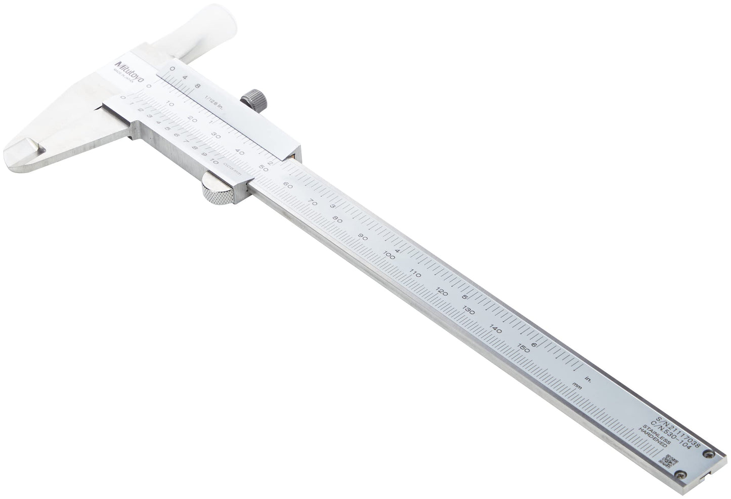 Mitutoyo 530-101 Vernier Calipers, Stainless Steel, for Inside, Outside, Depth and Step Measurements, Metric, 0"/0mm-150mm Range, +/-0.05mm Accuracy, 0.05mm Resolution, 40mm Jaw Depth