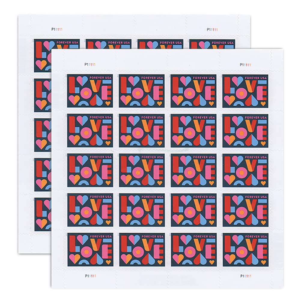 Love Stamps 2 Sheets of 20 US Postal First Class Valentine Wedding Celebration Anniversary Romance Party (40 Stamps)