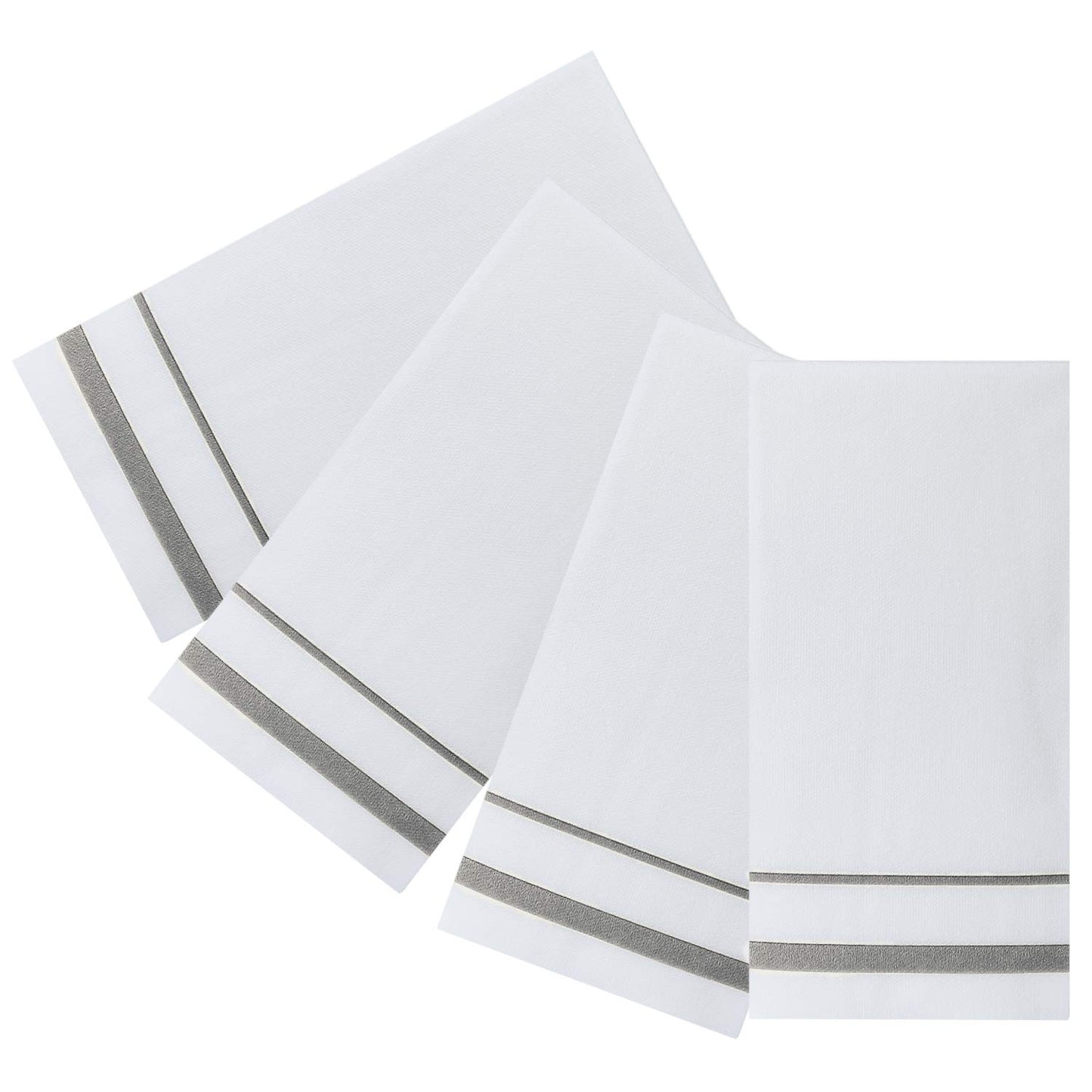 FOCUSLINE 200 Linen Feel Disposable Bathroom Napkins, Soft and Absorbent Paper Guest Towels, Cloth-Like Hand Towels Decorative Paper Napkins for Parties, Weddings, Dinners or Events, Silver, 12" x 17"