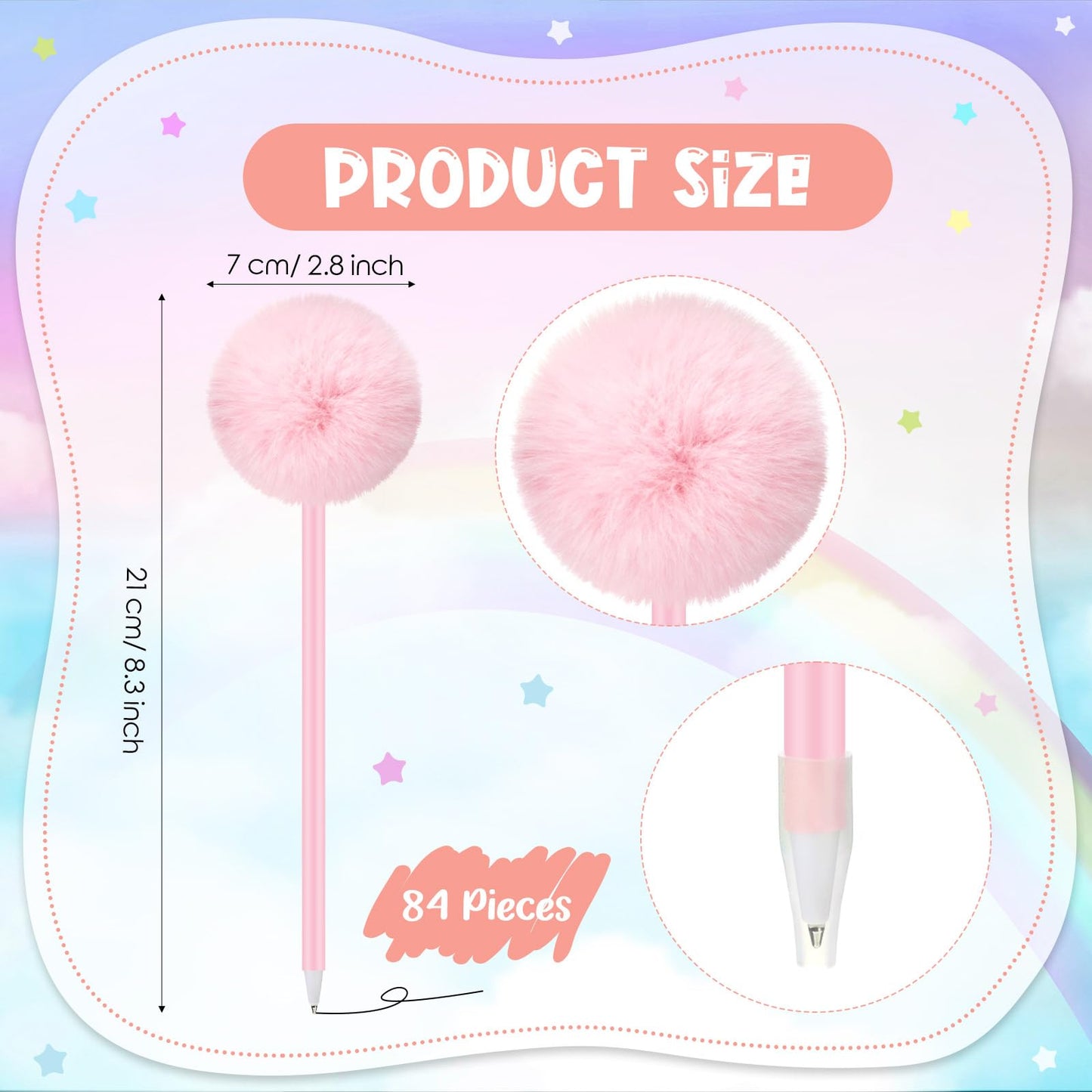 Epakh 84 Pcs Pompom Ballpoint Pen Fluffy Ball Cute Kawaii Plush Fuzzy Pen Black Gel Ink Macaron Color Ballpoint Pompom Gift for Office Women Coworkers, 6 Colors
