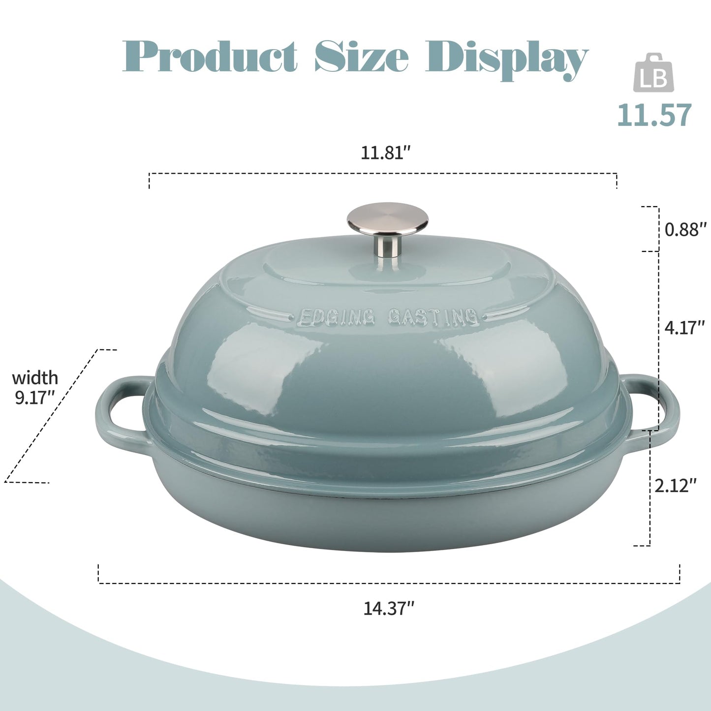 EDGING CASTING Enameled Oval Cast Iron Dutch Oven Pot with Lid, Bread Dutch Oven for Sourdough Bread Baking, Dutch Oven Bread, Bread Oven, 6QT, Seasalt