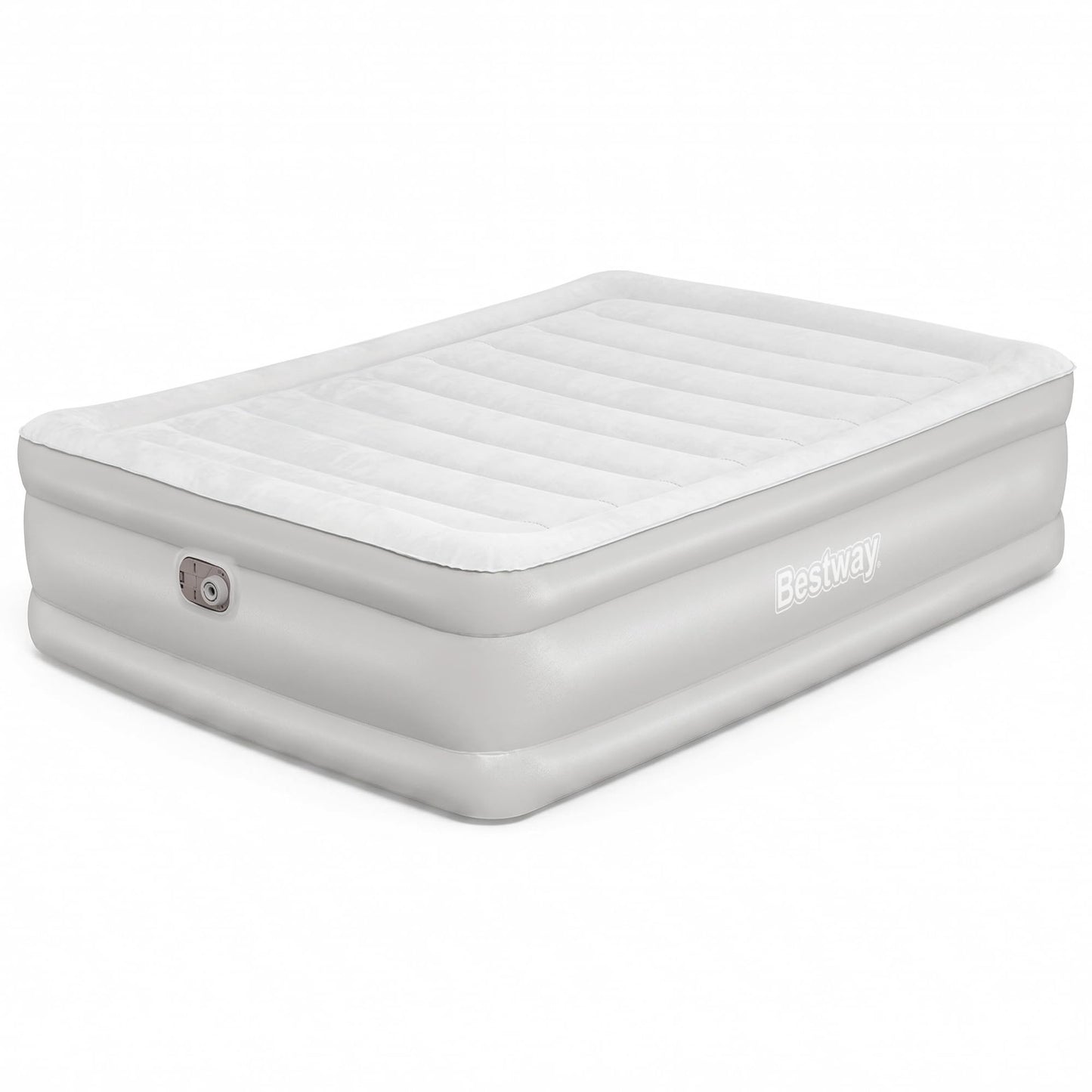 Bestway Tritech 20" Queen Air Mattress, Portable Queen Size Airbed with Contoured Comfort, Raised Sides, & Built-in AC Electric Air Pump, Warm Gray