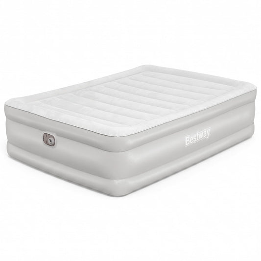 Bestway Tritech 20" Queen Air Mattress, Portable Queen Size Airbed with Contoured Comfort, Raised Sides, & Built-in AC Electric Air Pump, Warm Gray