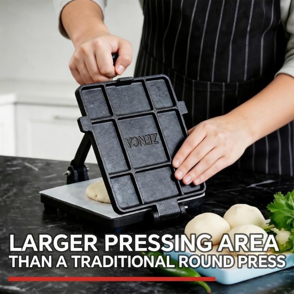 ZENCA Square Tortilla Press – 8 Inch Cast Iron Flatbread Maker Pre-Seasoned with Vegetable Oil – Heavy-Duty Tortilla, Roti & Arepa Press – Easy to Use & Clean – Nonstick Surface