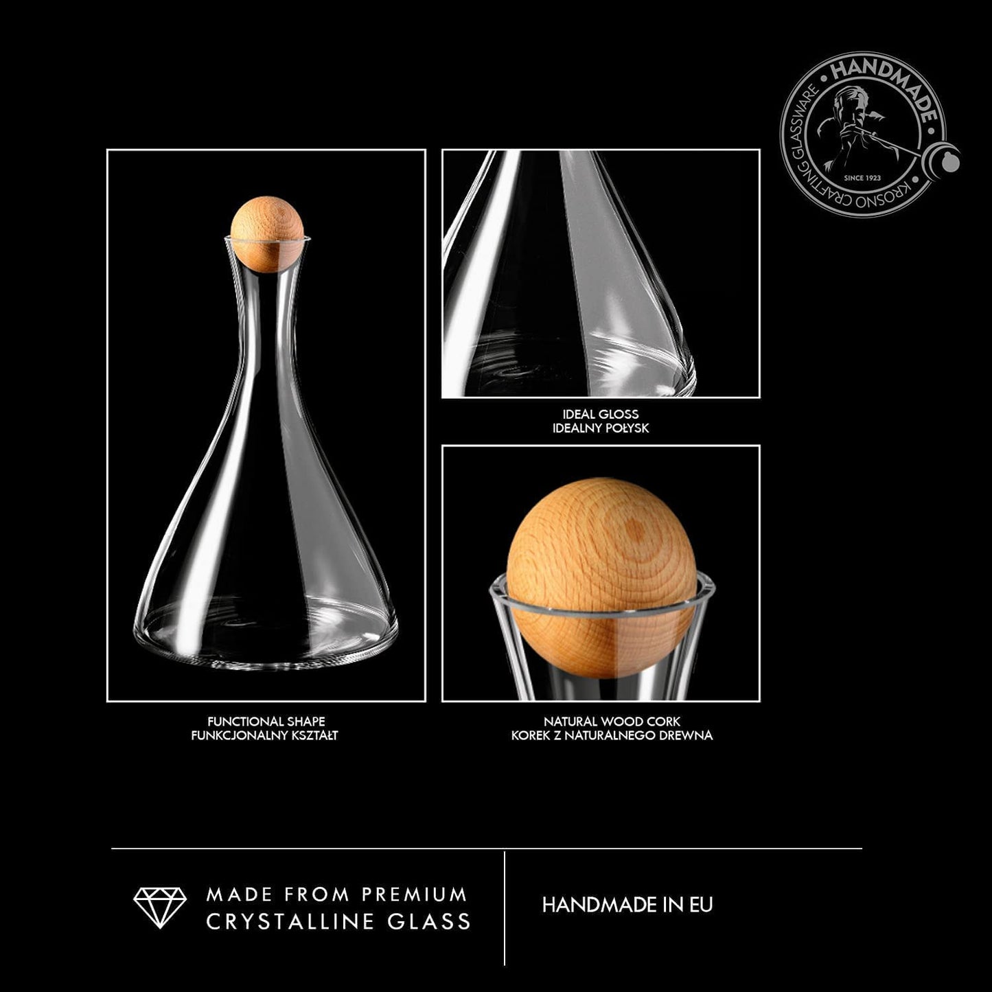 Krosno Wine Carafe Decanter, 33.8 oz, Avant-Garde Collection, Ideal for Home, Restaurants, and Parties, Lead-Free Crystal, Handwash Only, Made in Europe