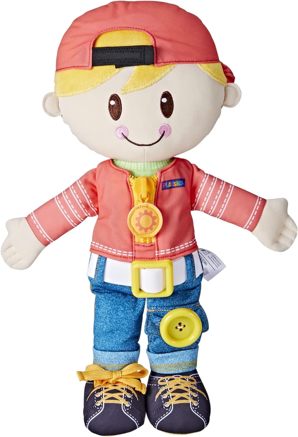 Hasbro Playskool Dressy Kids Boy Doll with Blond Hair, Activity Plush Toy with Zipper, Shoelace, Button, for Kids Ages 2 and Up (Amazon Exclusive), F4673