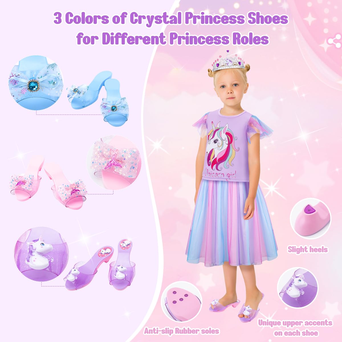 Meland Princess Dress Up for Girls - Dress Up Clothes for Toddler with Princess Shoes, Toys Gifts for Girls 3 4 5 6 Years Old