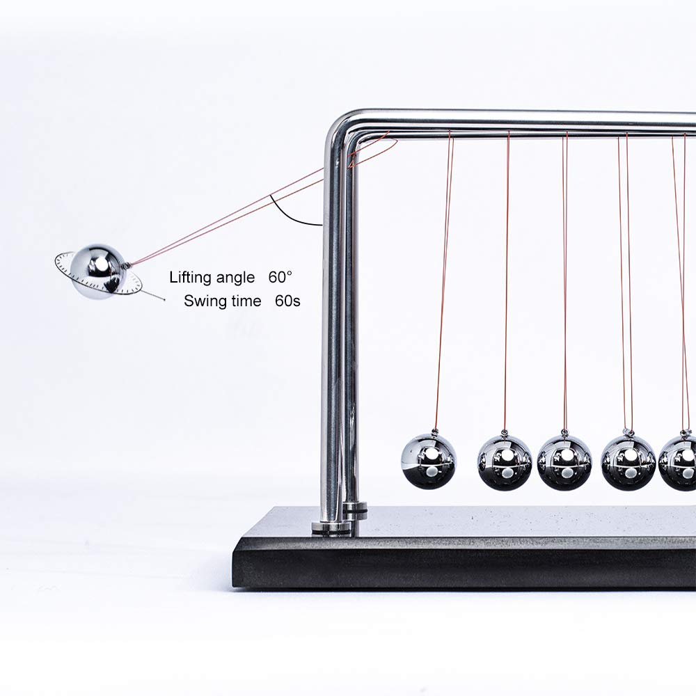 CERROPI Newton Cradle Balance Balls, Newton Pendulum with 7 Balls, Classic Newton Swing Ball, Science Physics Gadget | Desk Toys & Accessories, 70+ Sec Swingtime, Marble Base, Black