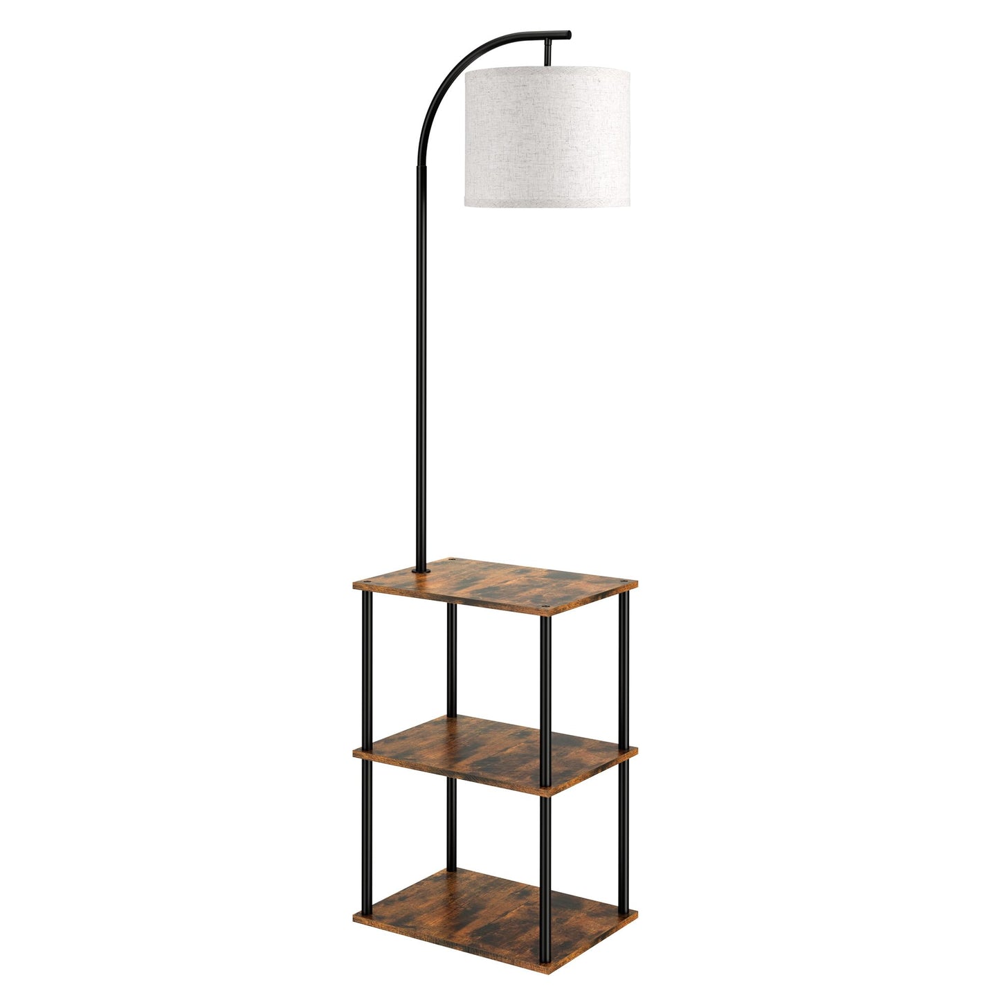 PARTPHONER Floor Lamp with Table, Night Stand with Lamp, Narrow Side Table with 3CCT LED Bulb, Small Coffee Table, Modern End Table with Storage Shelves for Living Room Bedroom Home Décor