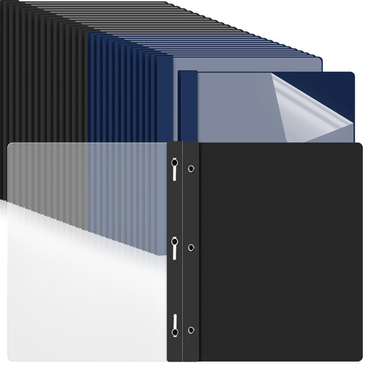 Feifeiya 48 Pack Plastic Report Covers with 3 Prongs Presentation Folders Bulk, 100 Sheet Capacity, Clear Front Report Covers for Presentation Document Paper School Office Supplies (Blue,Black)