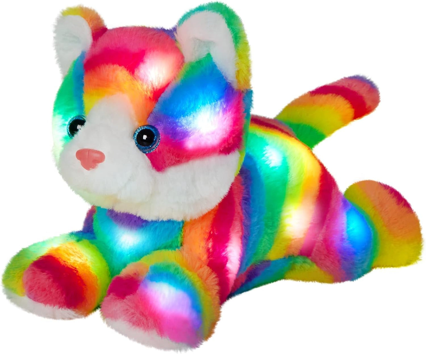 Glow Guards 13'' Light Up Rainbow Cat Plush Toy with LED Night Light & Lullaby for Kids, Soft Stuffed Animal Christmas & Birthday Gift (Cat_led)