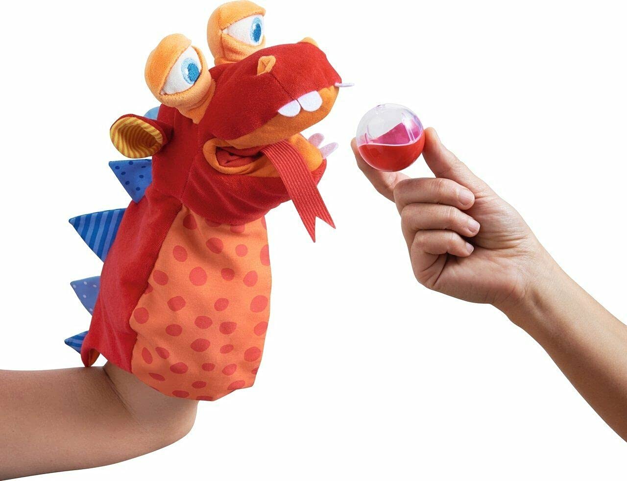 HABA Glove Puppet Eat it Up Dragon - Hand Puppet that Eats Small Objects, Perfect Toddler Toys for Ages 2-4, Sensory Hand Puppets, Preschool Toys