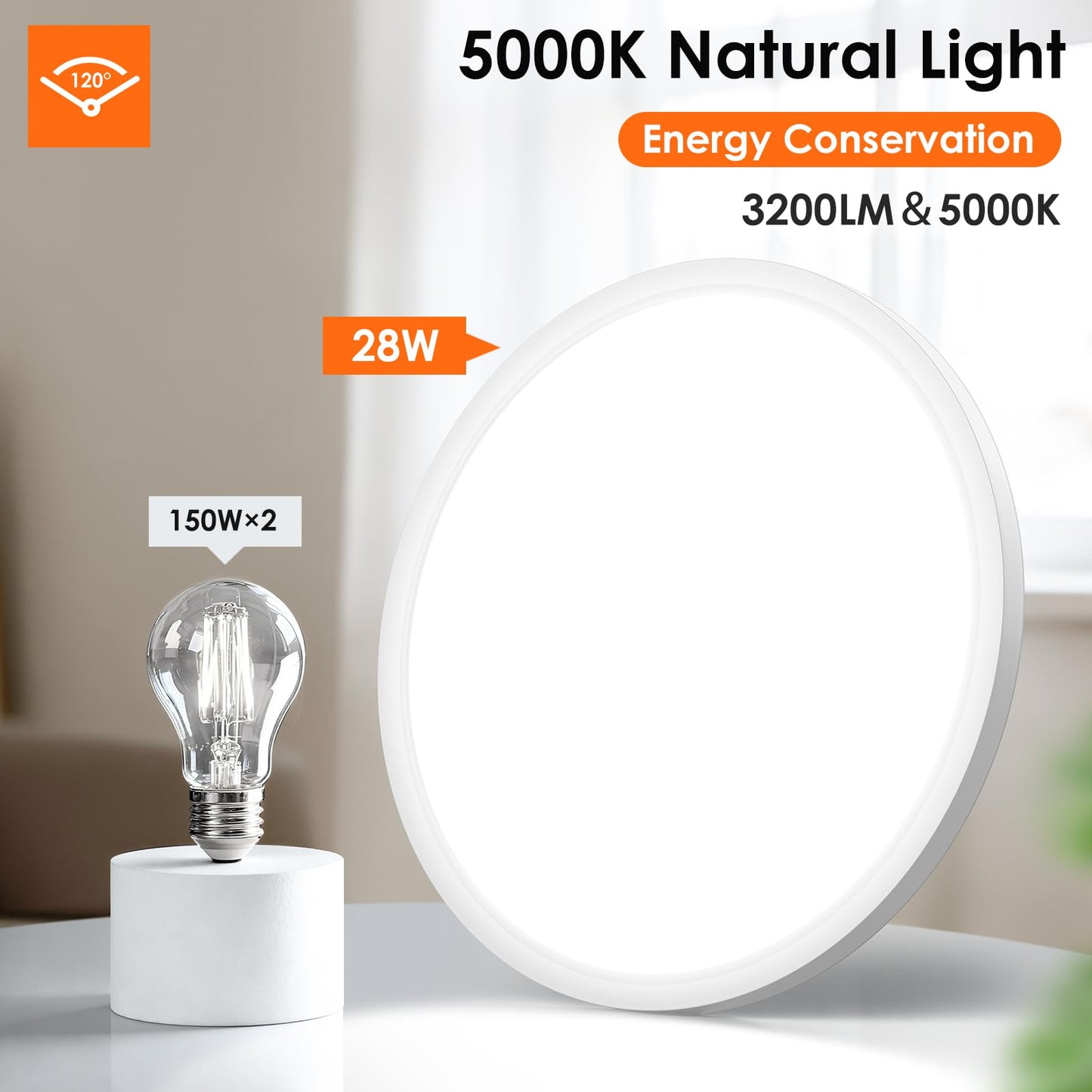 Brightever 6 Pack LED Flush Mount Ceiling Light Fixtures, 12 Inch 28W, Super Slim 0.67 Inch Dimmable LED Ceiling Light, 5000K Daylight 3200LM Modern Ceiling Lamps for Bedroom, Kitchen, Hallway, White