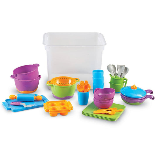 Learning Resources New Sprouts Classroom Kitchen Set - 45 Pieces, Ages 2+ Pretend Play Food for Toddlers, Preschool Learning Toys, Kitchen Play Toys for Kids
