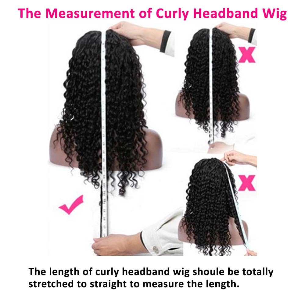 Headband Wig Human Hair Kinky Curly Headband Wig Human Hair None Lace Front 150% Density Brazilian Virgin Human Hair Headband Wigs for Black Women Natural Color (Headband Wig, 18inch)