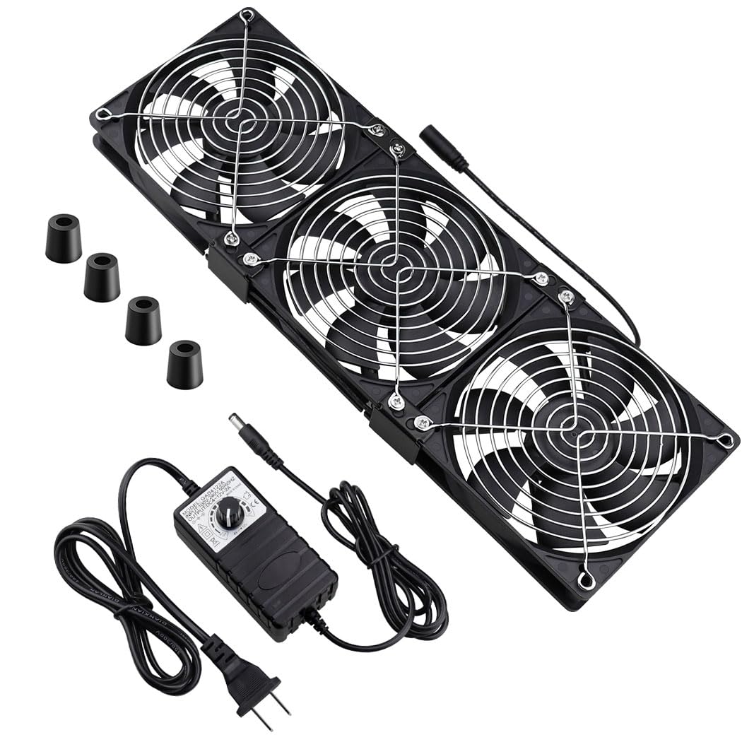 Wathai Dual Ball 3 x 120mm Computer Fan with AC Plug DC 12V Big Airflow Fans with 110V 120V 220V 240V AC Speed Controller for DIY Cabinet Chassis Machine Server Workstation Cooling