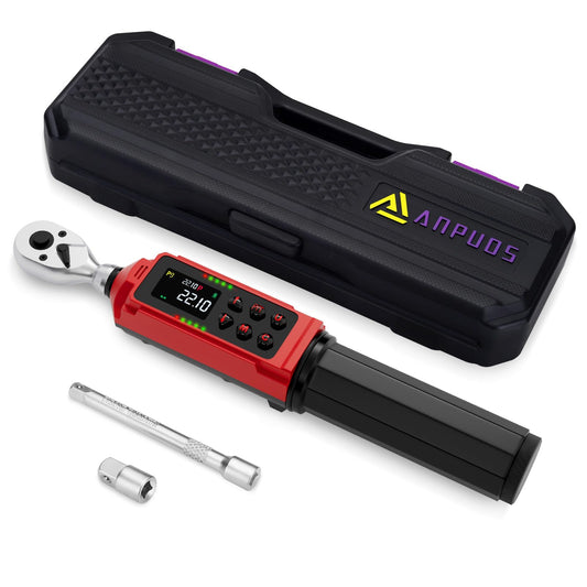 ANPUDS 1/4-Inch Drive Digital Torque Wrench, 0.33-22.1Ft.lbs/0.45-30Nm, Adjustable Electronic Torque Wrench Set with ±1% Accuracy, Vibration, Buzzer and LED Flash Notification for Bicycle, Bike