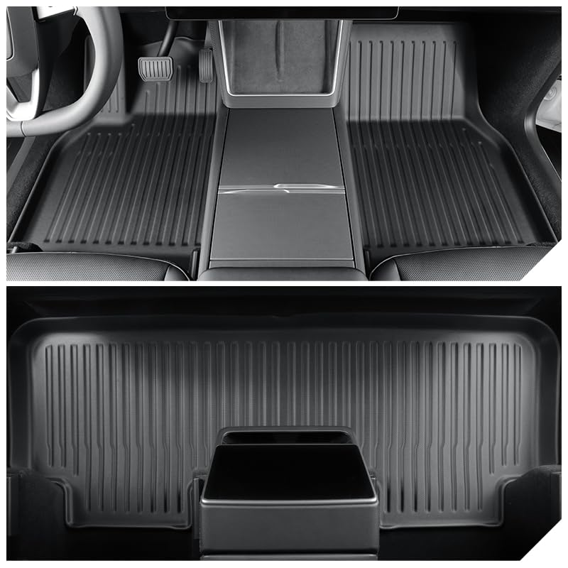 Tesstudio 2025 2026 Tesla Model Y Juniper Floor Mats, Cargo Mats Full Sets, Non-Slip Waterproof & Easy-Clean Durable Upgraded-Lengthened Floor Liners and Cargo Trunk Mats Accessories, Set of 6 Mats