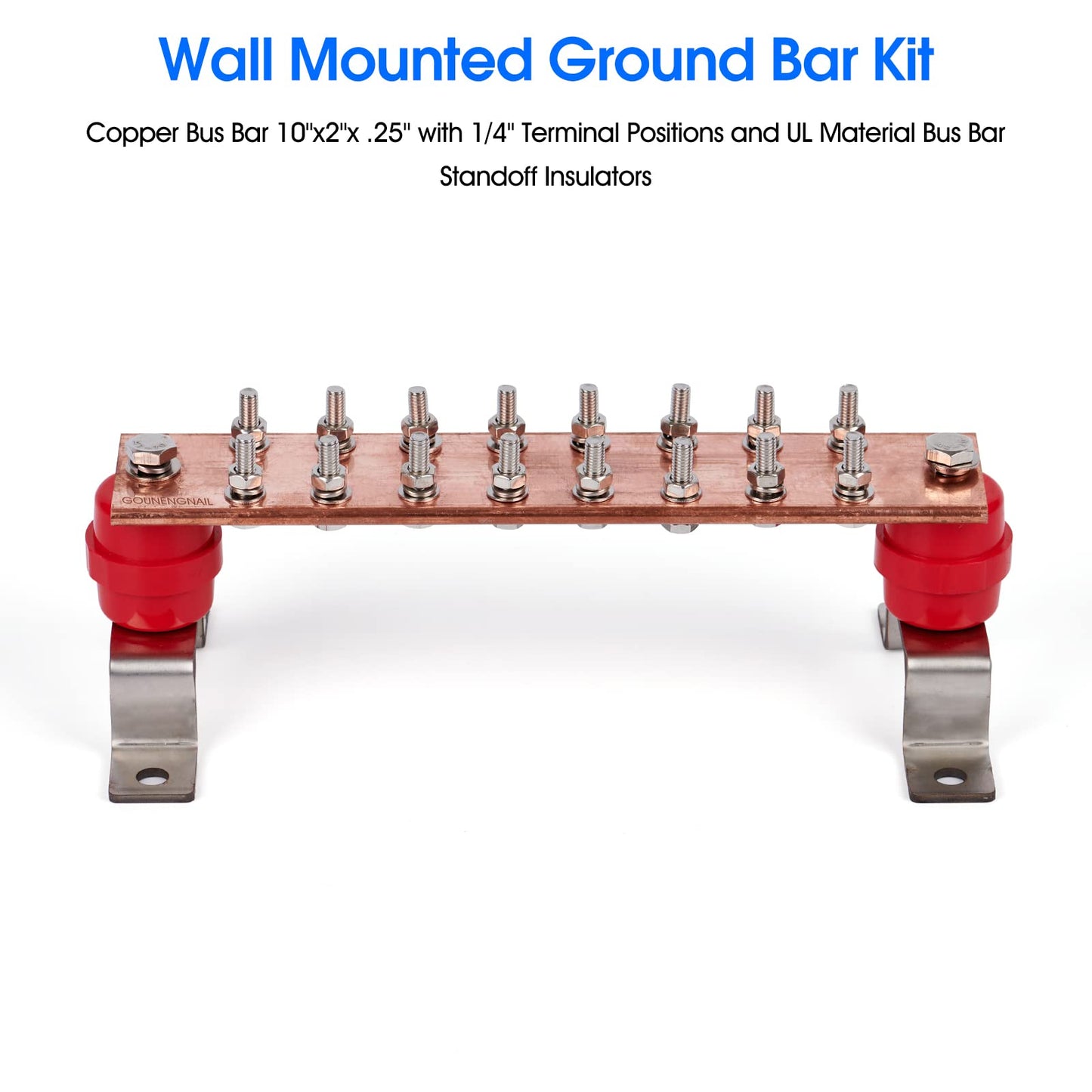 GOUNENGNAIL- 10" Copper Ground Bar Kit,900A Grounding Busbar Bar with UL Recognized SM40 Insulators Rated Uimp up to 7.2KV