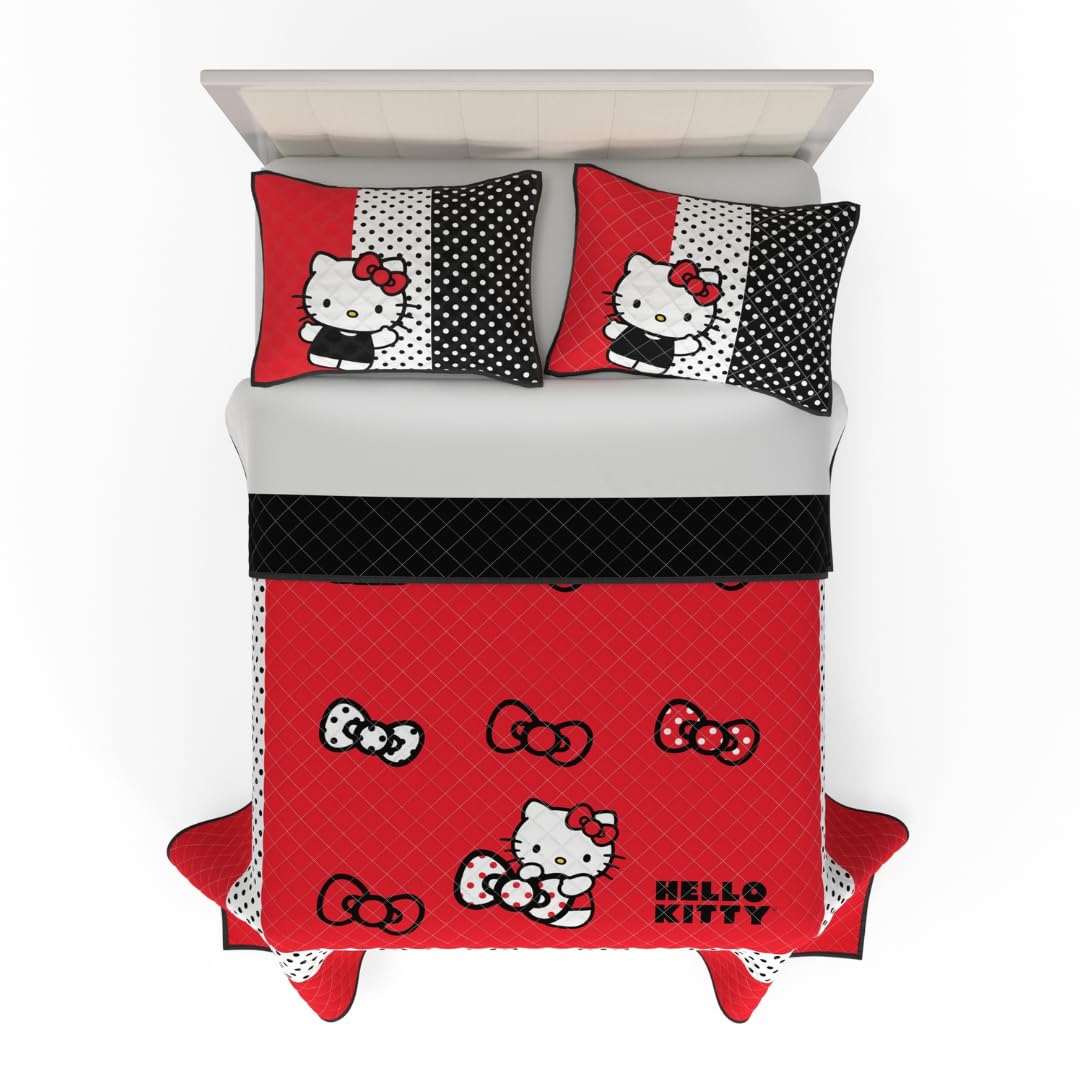 Franco Sanrio Hello Kitty Kids Bedding Super Soft Cozy 3 Piece Full/Queen Coverlet Quilt and Sham Set, (Officially Licensed Product)